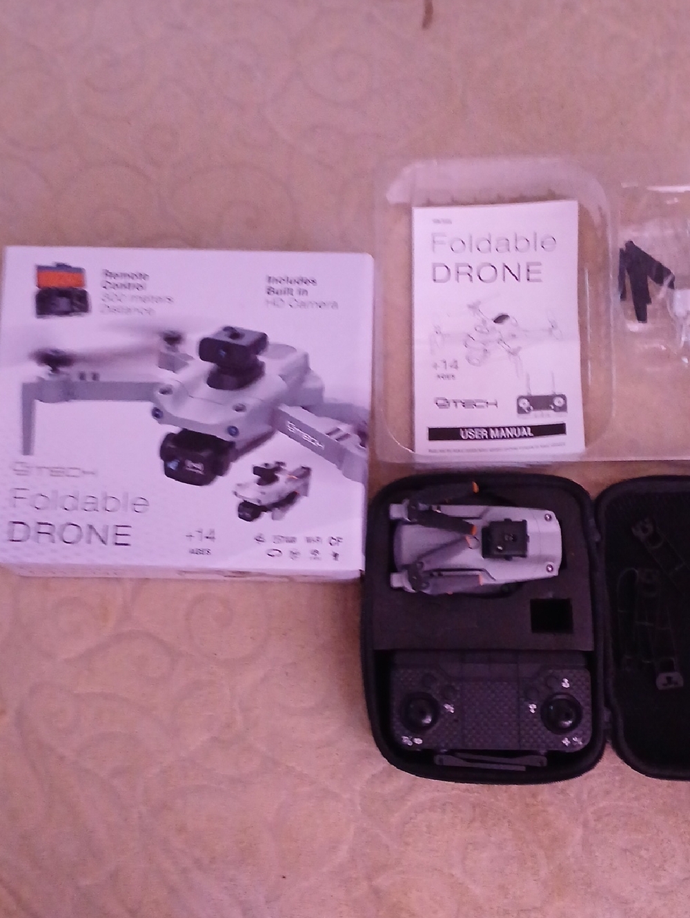 CJ Tech Foldable Drone with Remote and Case - Silver/Black